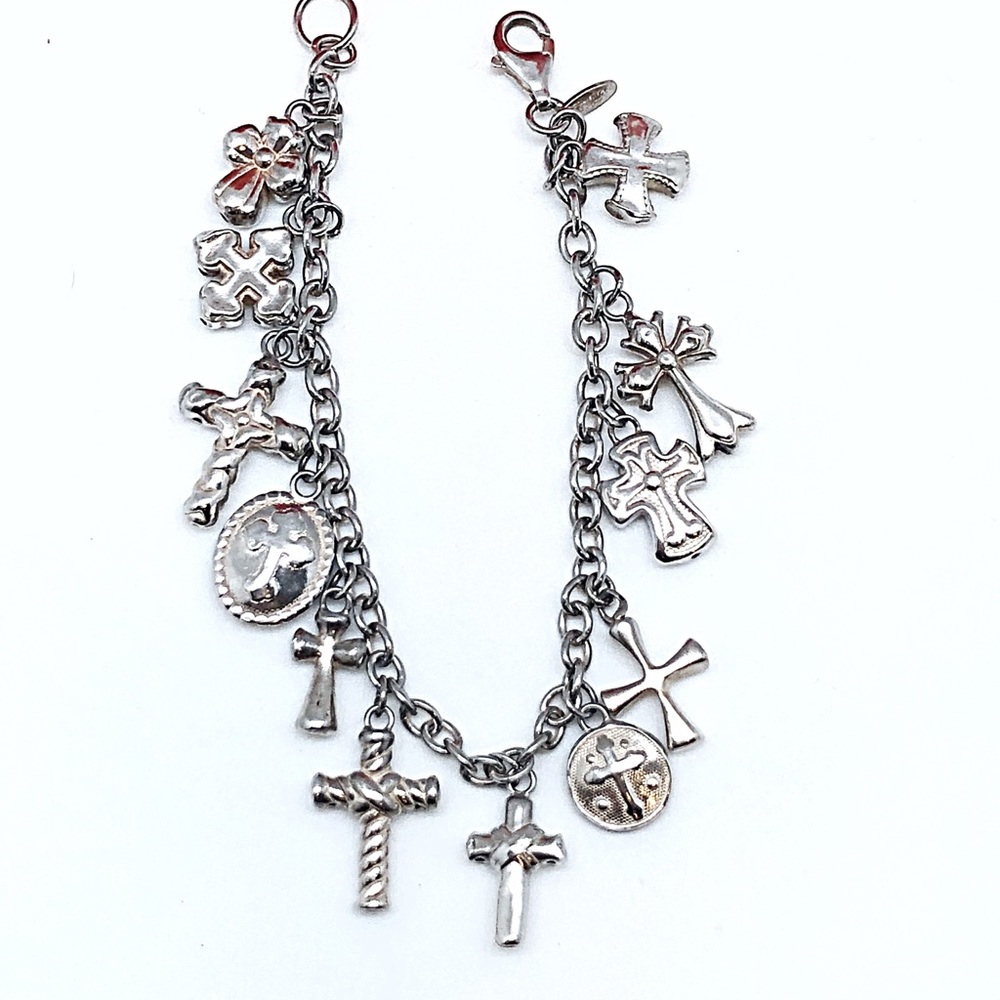 Mauritius Vintage Sterling Cross Charm Bracelet 7”